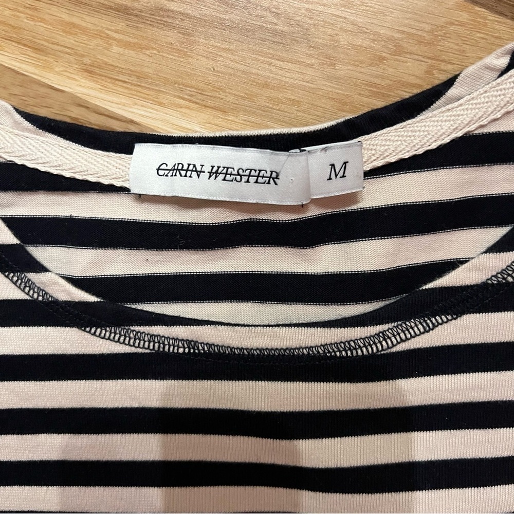 Carin Wester Striped Sweater with boatneck, black and cream striped, size Medium - Picture 5 of 6